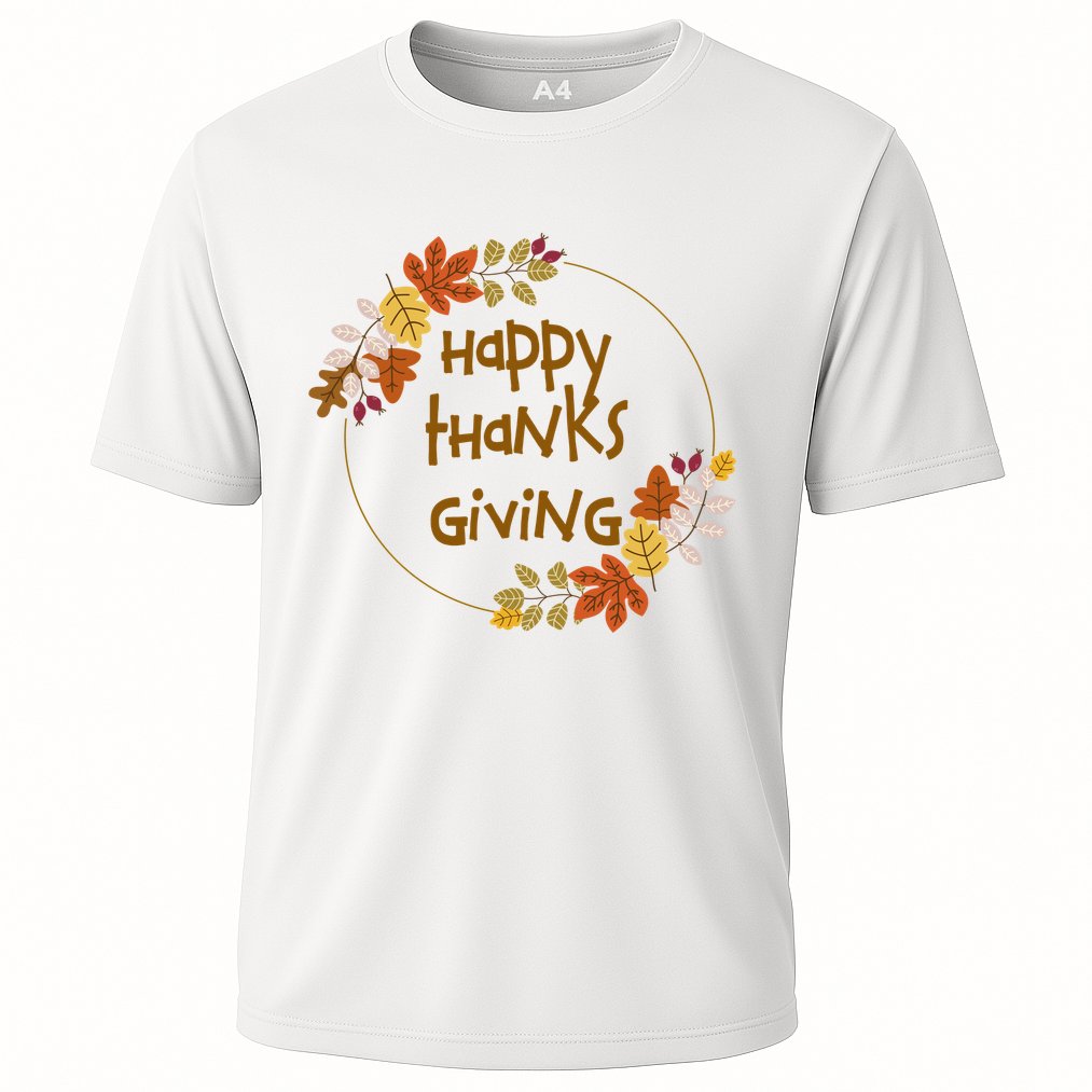 Happy Thanksgiving Fall Leaves Holiday Gift Cooling Performance Crew T-Shirt