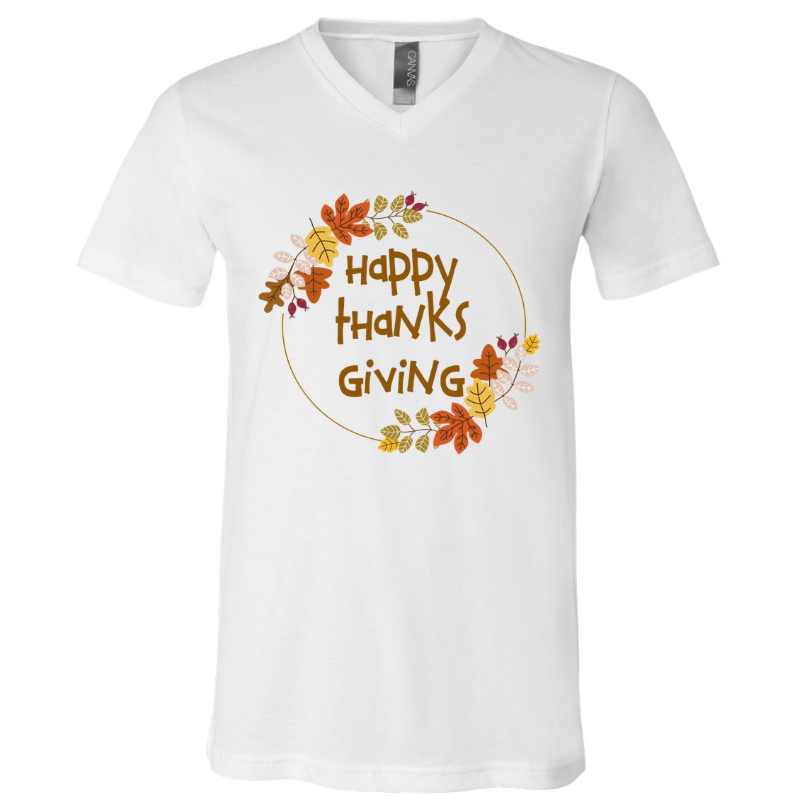 Happy Thanksgiving Fall Leaves Holiday Gift V-Neck T-Shirt