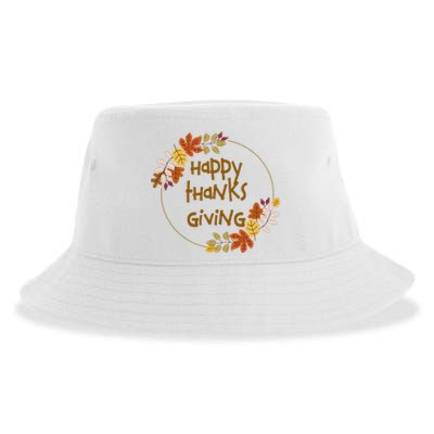 Happy Thanksgiving Fall Leaves Holiday Gift Sustainable Bucket Hat