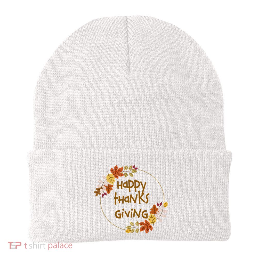 Happy Thanksgiving Fall Leaves Holiday Gift Beanie