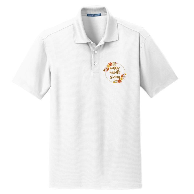 Happy Thanksgiving Fall Leaves Holiday Gift Dry Zone Grid Polo