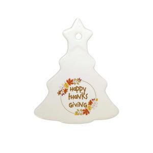 Happy Thanksgiving Fall Leaves Holiday Gift Ceramic Tree Ornament