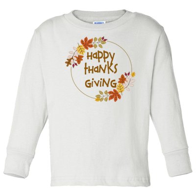 Happy Thanksgiving Fall Leaves Holiday Gift Toddler Long Sleeve Shirt