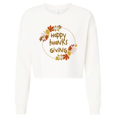 Happy Thanksgiving Fall Leaves Holiday Gift Cropped Pullover Crew