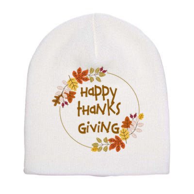 Happy Thanksgiving Fall Leaves Holiday Gift Short Acrylic Beanie