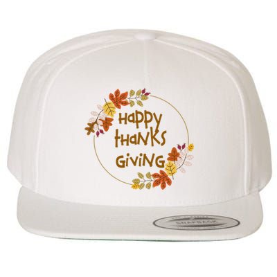 Happy Thanksgiving Fall Leaves Holiday Gift Wool Snapback Cap