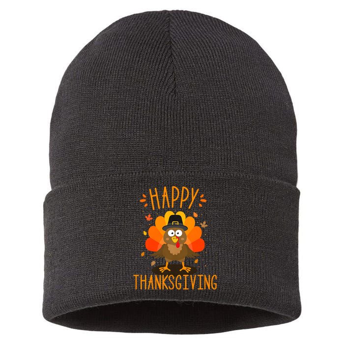 Happy Thanksgiving For Turkey Day Family Dinner Sustainable Knit Beanie