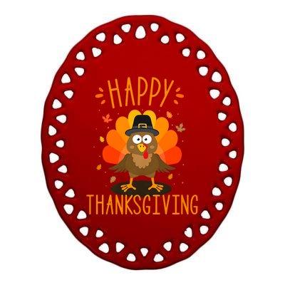 Happy Thanksgiving For Turkey Day Family Dinner Ceramic Oval Ornament