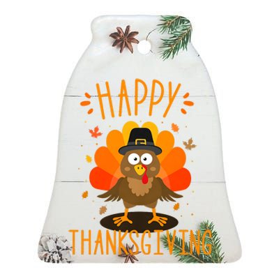 Happy Thanksgiving For Turkey Day Family Dinner Ceramic Bell Ornament