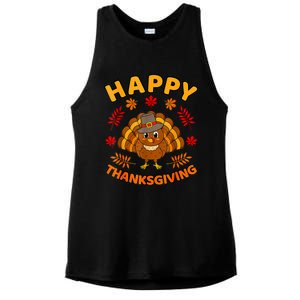 Happy Thanksgiving Funny Turkey Graphic Autumn Fall Ladies PosiCharge Tri-Blend Wicking Tank