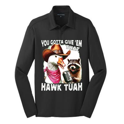 Hawk Tuah Funny Viral Humor Meme Video Girl 24 Goose Tuah Silk Touch Performance Long Sleeve Polo