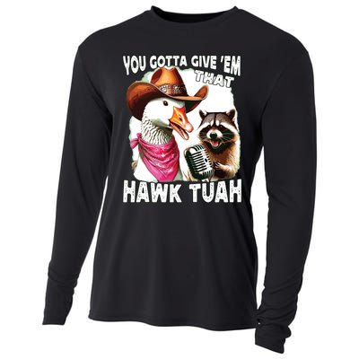 Hawk Tuah Funny Viral Humor Meme Video Girl 24 Goose Tuah Cooling Performance Long Sleeve Crew