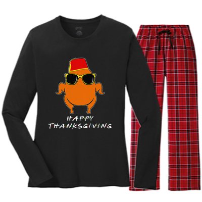 Happy Thanksgiving Friends Turkey For Turkey Women's Long Sleeve Flannel Pajama Set 