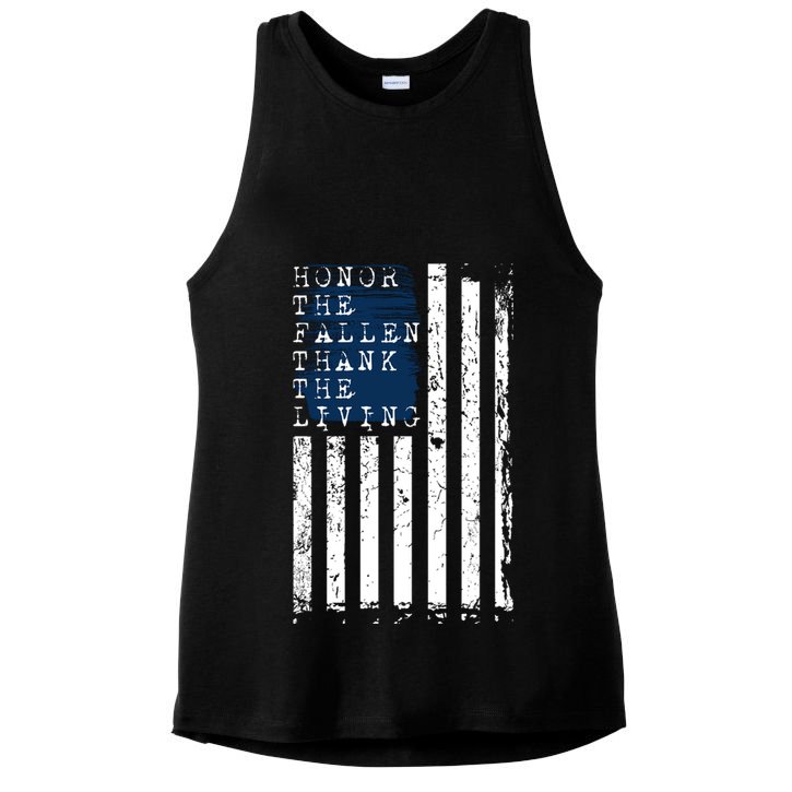 Honor The Fallen Thank The Living American Flag Design Meaningful Gift Ladies PosiCharge Tri-Blend Wicking Tank