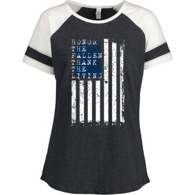 Honor The Fallen Thank The Living American Flag Design Meaningful Gift Enza Ladies Jersey Colorblock Tee