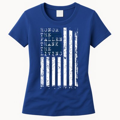Honor The Fallen Thank The Living American Flag Design Meaningful Gift Womens T-Shirt