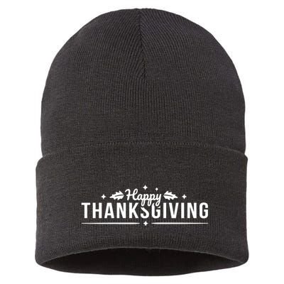 Happy Thanksgiving Festive Holiday Fall Sustainable Knit Beanie