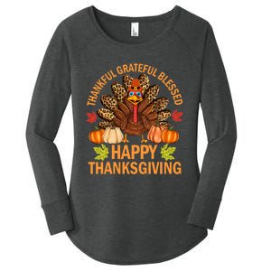 Happy Thanksgiving Funny Turkey Pumpkin Autumn Fall Family Women's Perfect Tri Tunic Long Sleeve Shirt