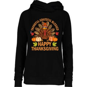 Happy Thanksgiving Funny Turkey Pumpkin Autumn Fall Family Womens Funnel Neck Pullover Hood