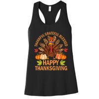 Happy Thanksgiving Funny Turkey Pumpkin Autumn Fall Family Women's Racerback Tank