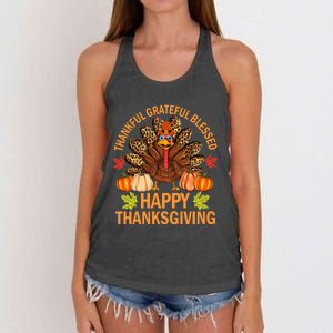 Happy Thanksgiving Funny Turkey Pumpkin Autumn Fall Family Women's Knotted Racerback Tank