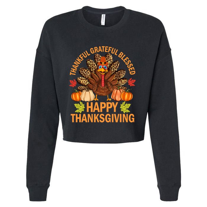 Happy Thanksgiving Funny Turkey Pumpkin Autumn Fall Family Cropped Pullover Crew