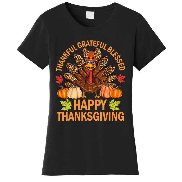 Happy Thanksgiving Funny Turkey Pumpkin Autumn Fall Family Women's T-Shirt