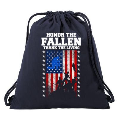 Honor The Fallen Thank The Living Memorial Day Gift Drawstring Bag