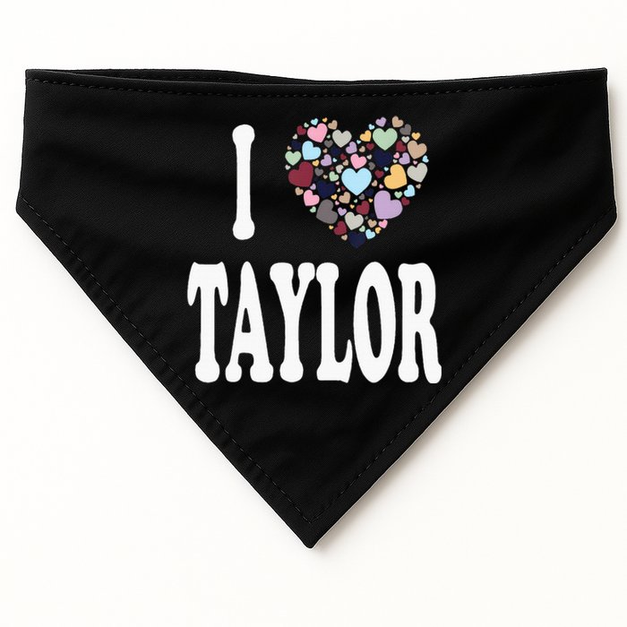 Heart Taylor First Name Girl I Love Taylor USA-Made Doggie Bandana