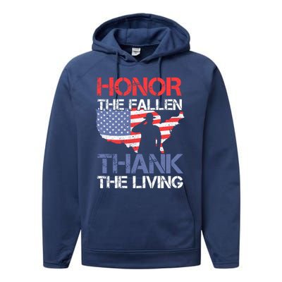 Honor The Fallen Thank The Living Memorial Day Gift Performance Fleece Hoodie