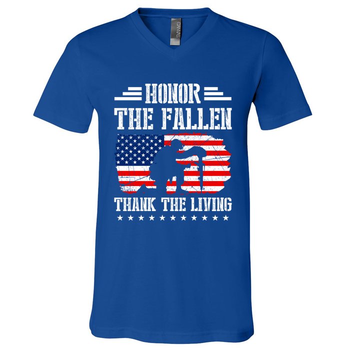 Honor The Fallen Gift Thank The Living Gift Memorial Day Gift V-Neck T-Shirt