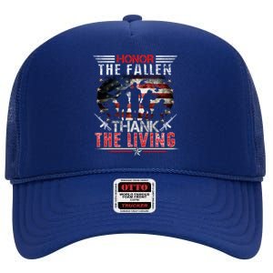 Honor The Fallen Veteran Themed Military Support Memorial Gift High Crown Mesh Back Trucker Hat