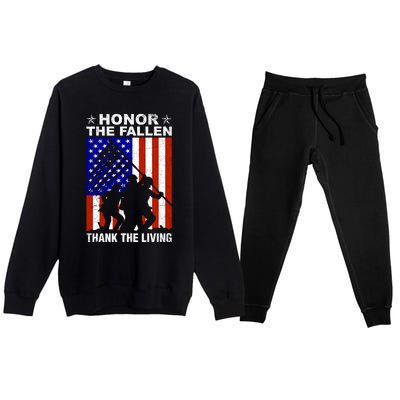 Honor The Fallen Thank The Living Memorial Day Veteran Funny Gift Meaningful Gif Premium Crewneck Sweatsuit Set