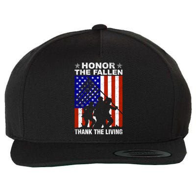 Honor The Fallen Thank The Living Memorial Day Veteran Funny Gift Meaningful Gif Wool Snapback Cap