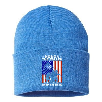 Honor The Fallen Thank The Living Memorial Day Veteran Funny Gift Meaningful Gif Sustainable Knit Beanie