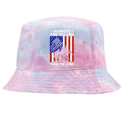 Honor The Fallen Thank The Living Memorial Day Veteran Funny Gift Meaningful Gif Tie-Dyed Bucket Hat