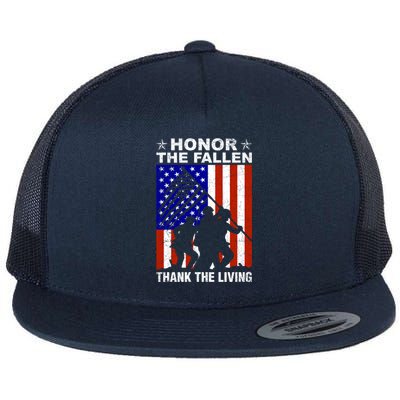 Honor The Fallen Thank The Living Memorial Day Veteran Funny Gift Meaningful Gif Flat Bill Trucker Hat