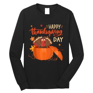 Happy Thanksgiving Funny Turkey Pumpkin Autumn Fall Season Long Sleeve Shirt