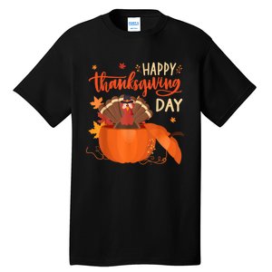 Happy Thanksgiving Funny Turkey Pumpkin Autumn Fall Season Tall T-Shirt