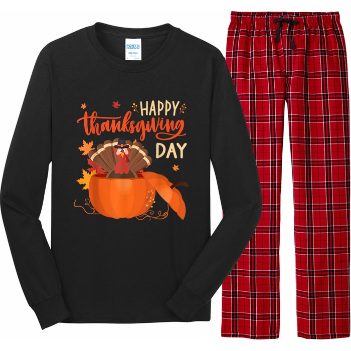 Happy Thanksgiving Funny Turkey Pumpkin Autumn Fall Season Long Sleeve Pajama Set