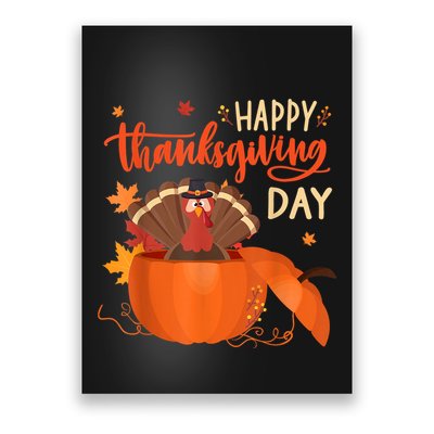 Happy Thanksgiving Funny Turkey Pumpkin Autumn Fall Season Poster