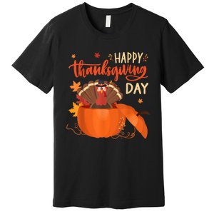 Happy Thanksgiving Funny Turkey Pumpkin Autumn Fall Season Premium T-Shirt