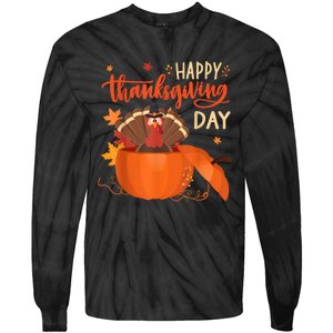 Happy Thanksgiving Funny Turkey Pumpkin Autumn Fall Season Tie-Dye Long Sleeve Shirt