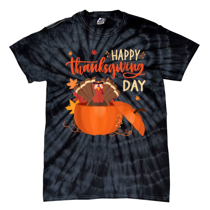 Happy Thanksgiving Funny Turkey Pumpkin Autumn Fall Season Tie-Dye T-Shirt