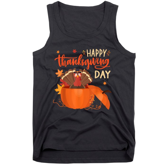 Happy Thanksgiving Funny Turkey Pumpkin Autumn Fall Season Tank Top