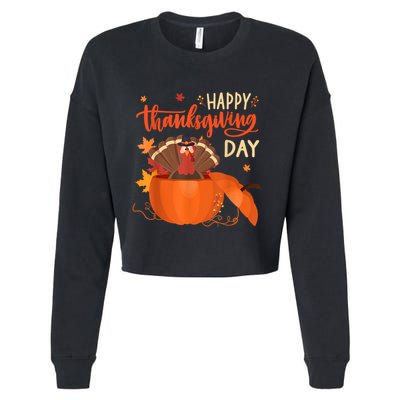 Happy Thanksgiving Funny Turkey Pumpkin Autumn Fall Season Cropped Pullover Crew