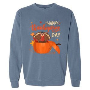 Happy Thanksgiving Funny Turkey Pumpkin Autumn Fall Season Garment-Dyed Sweatshirt