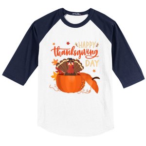 Happy Thanksgiving Funny Turkey Pumpkin Autumn Fall Season Baseball Sleeve Shirt