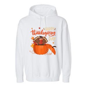 Happy Thanksgiving Funny Turkey Pumpkin Autumn Fall Season Garment-Dyed Fleece Hoodie