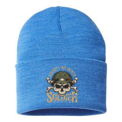 Honor The Fallen Army Heroes Skull In Soldier Helmet Gift Sustainable Knit Beanie